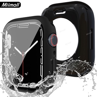 Miimall เคสกระจกนิรภัยกันรอยหน้าจอ PC แข็ง 360 องศา พร้อมกรอบด้านหลัง สําหรับ Apple Watch Series 8 7 iWatch 7 Series 8 41 มม. 45 มม.