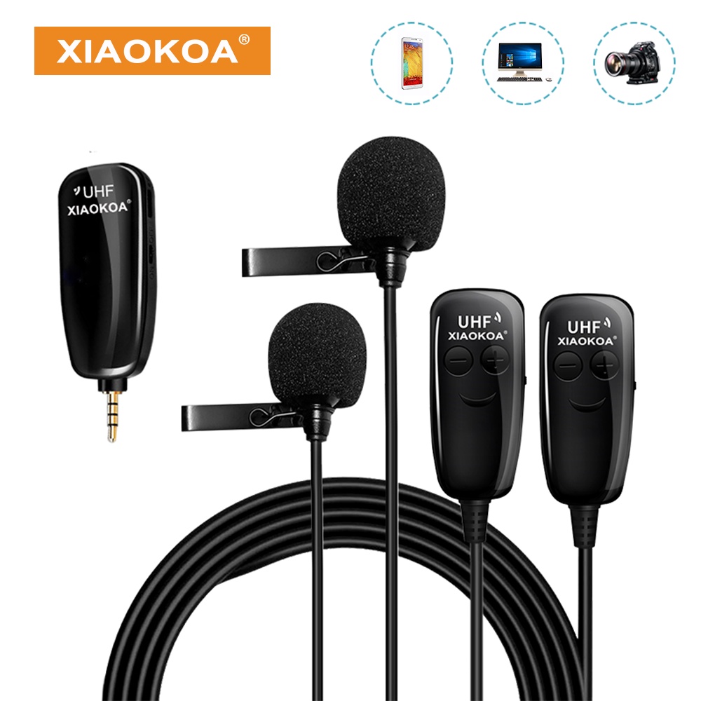 XIAOKOA Dual UHF Lavalier Portable Wireless Microphone For Live Recording