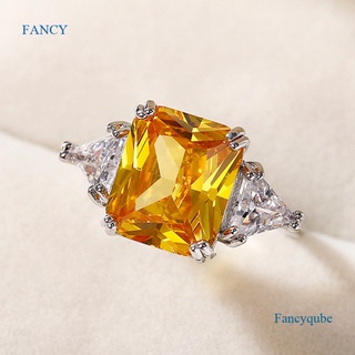 Fancy แหวนเพทาย ทรงเรขาคณิต สีเหลือง สีเงิน เครื่องประดับ สําหรับผู้หญิง งานปาร์ตี้