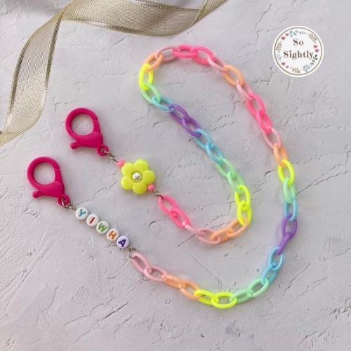 New สายคล้องแมส ใส่ชื่อได้ แต่งดอกไม้พาสเทล สายโซ่ สีพาสเทล  โซ่คล้องแมส สายคล้องแมสผู้ใหญ่ สายคล้องแมสเด็ก