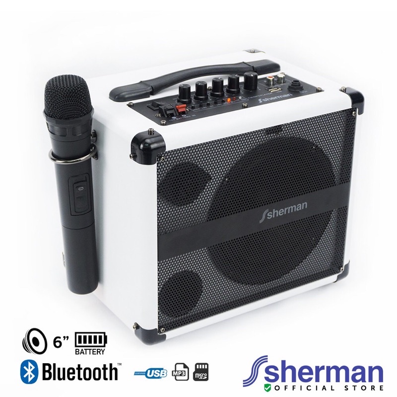 Sherman APS107(ขาว) Speaker for Teachers ลำโพงบลูทูธ พร้อมไมค์ 6.5 นิ้ว 50W