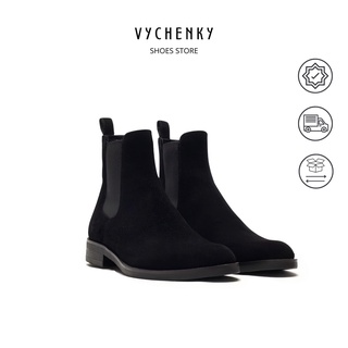 [VC04] รองเท้าบู๊ทผู้ชายหนังวัวแท้ Chelsea Boots Suede - หนังวัวแท้เกรดดีสีดำ ส้นสูง 4cm สไตล์เรียบหรู ไซส์ 40 - 44