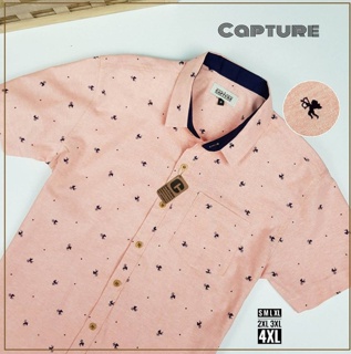 เสื้อเชิ้ตชาย คอปก ผ้า Oxford ลายคิวปิด สีโอรส มีถึง 4XL แจกโค้ด NEWJARA0000 ลด อีก80