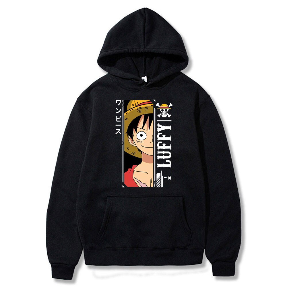 เสื้อกันหนาวแขนยาว มีฮู้ด ผ้ากํามะหยี่ พิมพ์ลาย One Piece Luffy ทรงหลวม แฟชั่นสําหรับคู่รัก