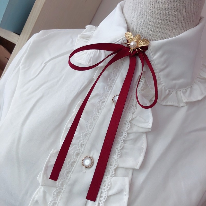 ผู้หญิง สีทอง ผึ้ง ริบบิ้น โบว์ เนคไท เสื้อ โช้คเกอร์ สร้อยคอ เครื่องแบบนักเรียน คราฟท์