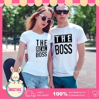 เสื้อยืดคู่รัก couple t shirt เสื้อคู่ลาย The Boss The Real Boss เสื้อยืด คอกลม แขนสั้น พลัสไซซ์ สําหรับผู้หญิง และผู้ชาย ไซซ์ S-3XL