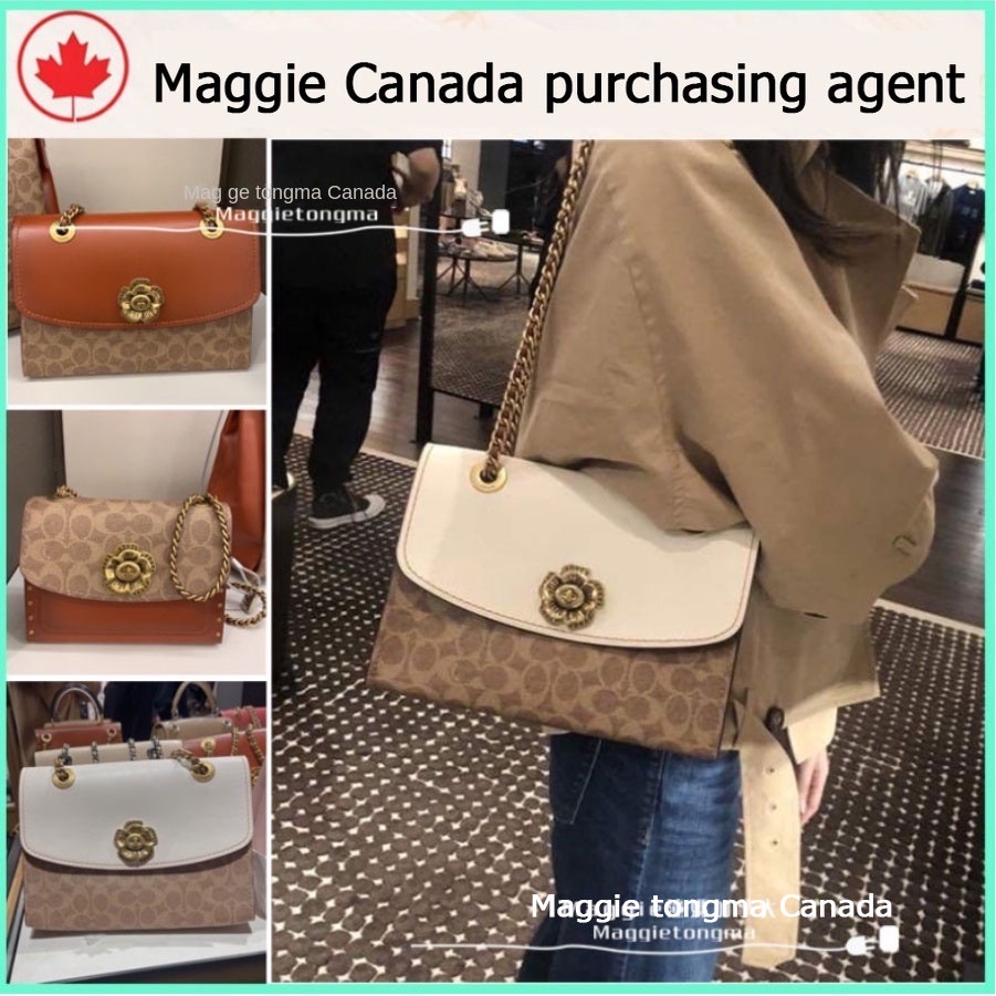 #Maggie Canada# ของแท้ 100% COACH 30585 ใหม่ของผู้หญิงพิมพ์หนัง Classic Flip Retro Chain ลายโลโก้กระเป๋าถือห กระเป๋าสะพา
