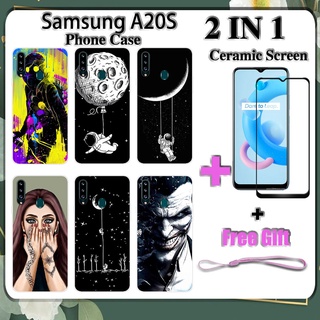 2 IN 1 เคสโทรศัพท์ Samsung A20S พร้อมกระจกนิรภัยกันรอยหน้าจอเซรามิค ฟิล์มนิรภัย โค้ง อวกาศด้านนอก