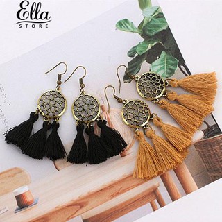 เลดี้ Vintage ยาว Tassel Dangle Hollow Hook Earrings ชื่อเสียง