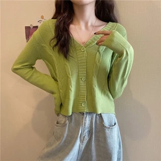 Cicishop(C448)เสื้อคาดิแกนแขนยาวสีมาชเมลโล่สีหวาน เนื้อผ้านุ่มแต่งลายนู้นกระดุมใหญ่