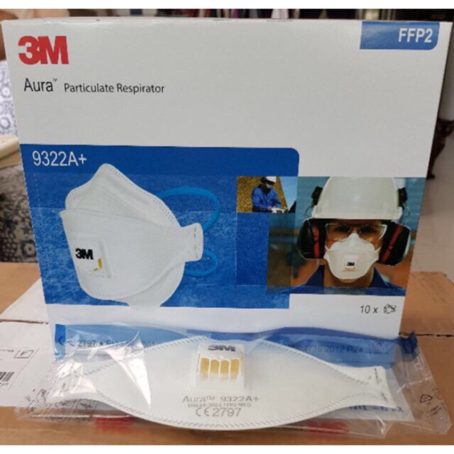 หน้ากากป้องกันการแพร่เชื้อ และฝุ่น PM2.5 แบบพับได้ 3M รุ่น 9322A+FFP2 / 3M Aura™ 9322A+Ffp2 Respirat