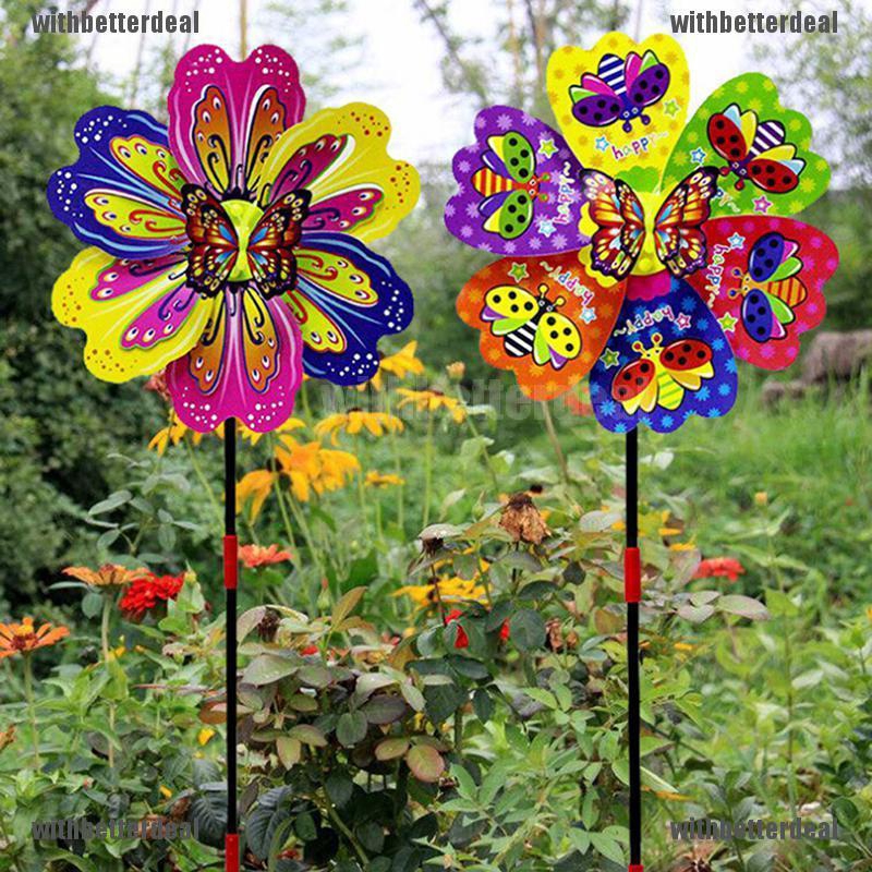 Wb Butterfly Flower Windmill Colourful Wind Spinner Garden Yard