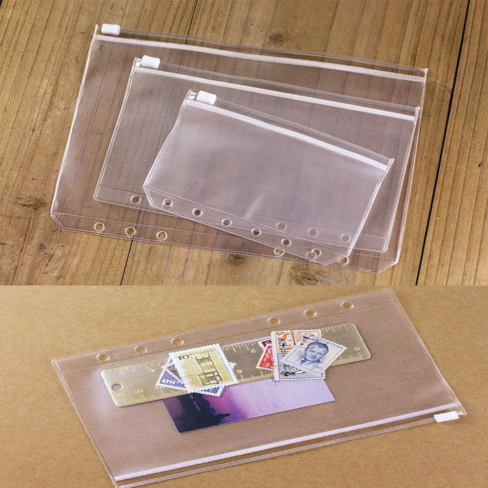 PVC A5 A6 A7 ซิปกระเป๋าการ์ดบิลกระเป๋าหลวม Leaf Storage ผู้ถือกระเป๋า 6 หลุม Binder ปากกาแฟ้มกระเป๋า