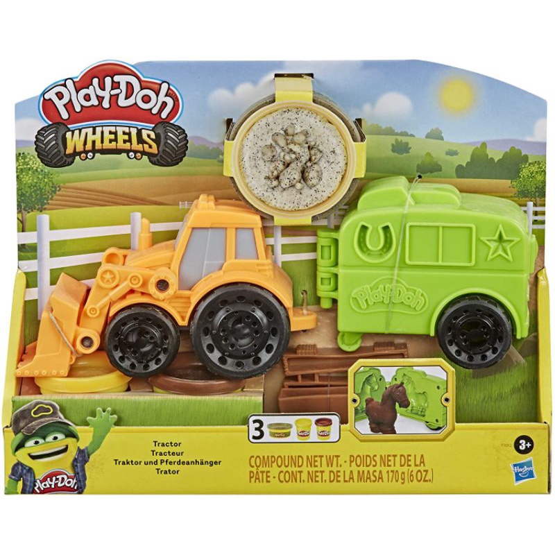 PlayDoh Wheels Tractor Farm Truck Toy with Horse Trailer Mold and 3