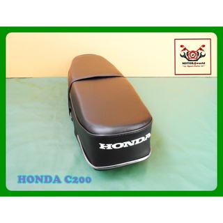 HONDA C200 "BLACK" COMPLETE DOUBLE SEAT ASSY with "CHROME" TRIM // เบาะ เบาะรถมอเตอร์ไซค์ สีดำ ผ้าเรียบ มีคิ้วโครเมี่ยม