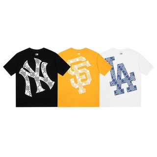 ❤❀ [พร้อมส่ง] ❤ เสื้อยืดแขนสั้น ผ้าฝ้ายแท้ ปักลาย MLB NY คุณภาพสูง แฟชั่นคู่รัก สําหรับผู้ชาย และผู้หญิง