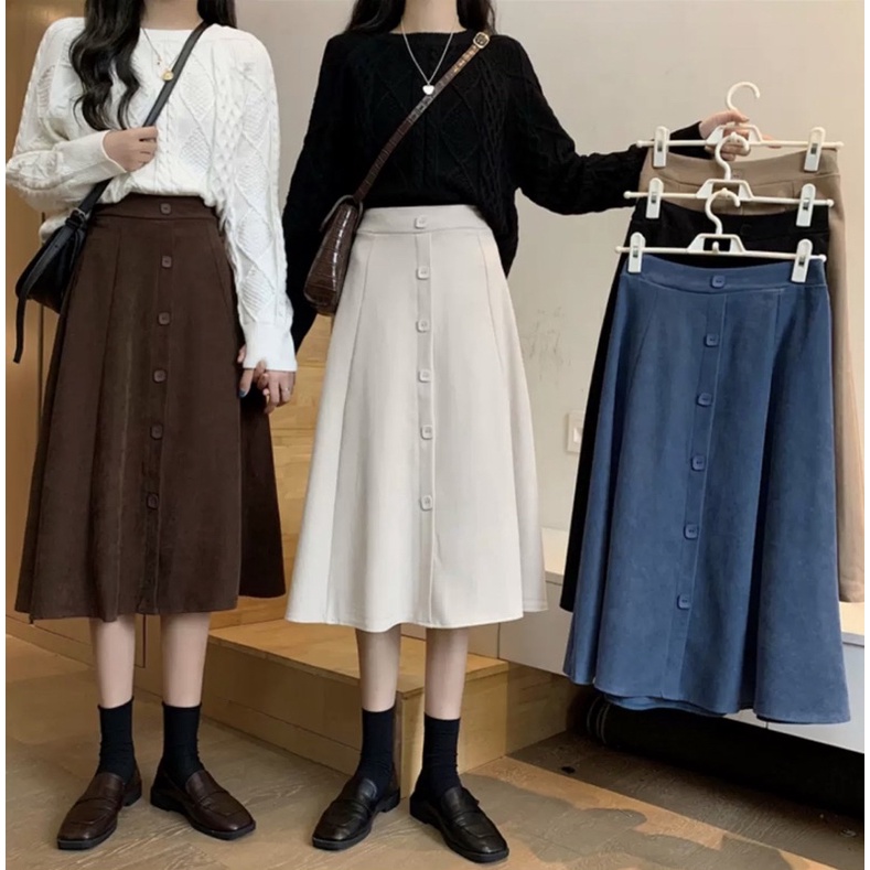 Somedays l🌷พร้อมส่ง🌷 Dalyn skirt  กระโปรงยาวเอวสม็อคหลัง คุมโทนฟีลสาวเกาหลีญี่ปุ่น