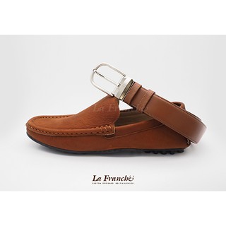 La Franche - Working Belt เข็มขัดหนังวัวแท้ Nappa สีน้ำตาล พร้อมหัวเข็มขัดหนีบนิกเกิ้ลมน #3W0041