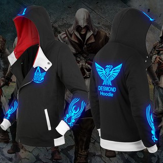 🤴เสื้อแจ็คเก็ตแบบมีฮู้ดซิปเฉียง ASSASSIN CREED Desmond Hoodie (เรืองแสง)⚔