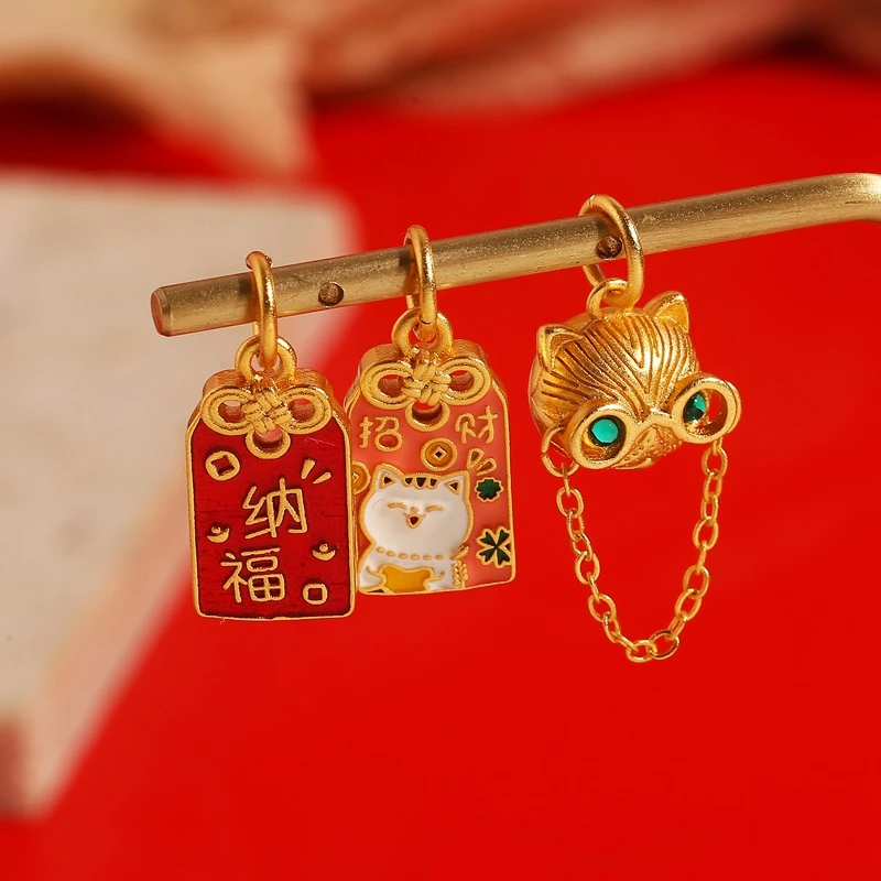 จี้ลูกปัดแมวนำโชค สีทอง สไตล์โบราณ สำหรับทำสร้อยคอ สร้อยข้อมือ DIY