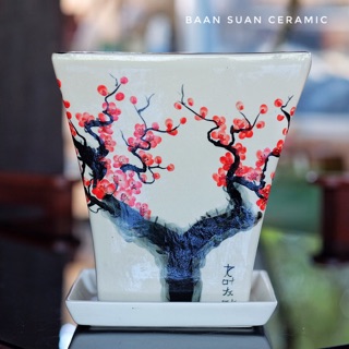 Baansuanceramic กระถาง ต้นไม้ เซรามิค ลายดอกซากุระ ตกแต่งบ้านและสวน