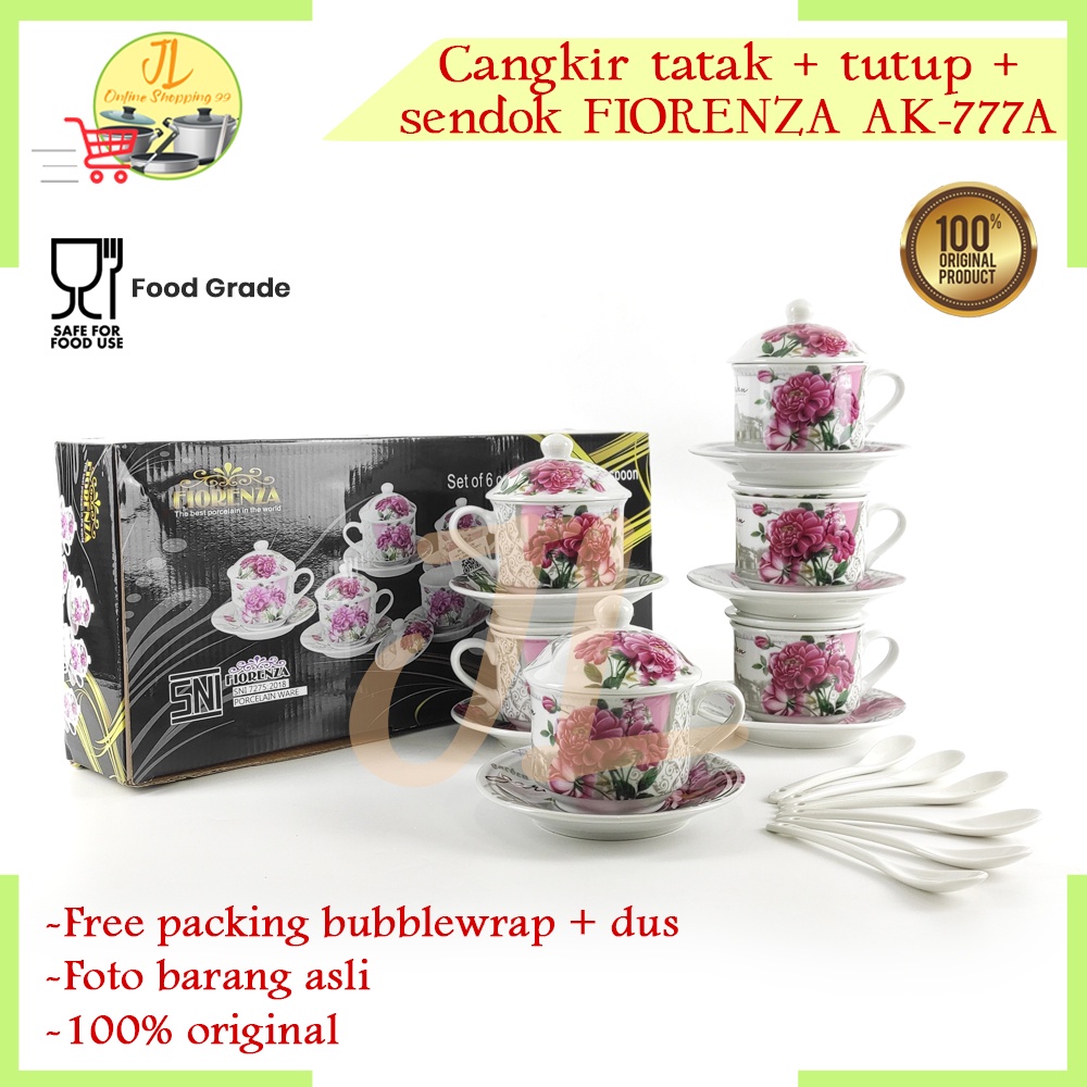 ชุดน้ําชาพอร์ซเลน+ฝา+จานรองแก้ว/ถ้วย FIORENZA AK-777A motif