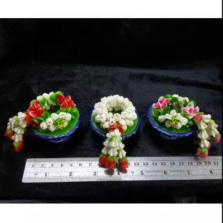พานพวงมาลัยดินปั้น พานกว้าง 2.5 นิ้ว พวงมาลัยจิ๋ว มาลัยดินปั้น มาลัยไหว้พระ