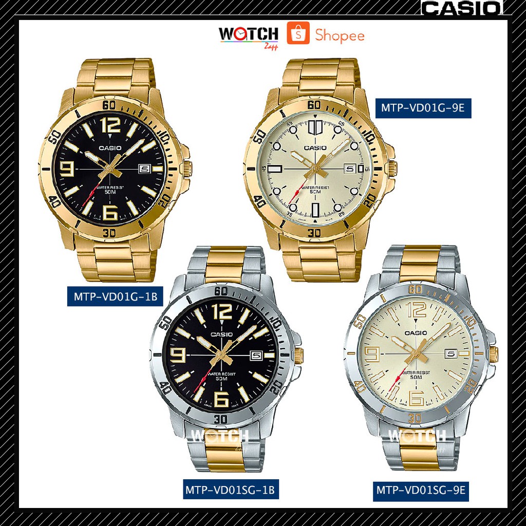 Casio Standard นาฬิกาข้อมือผู้ชาย สายแสตนเลส รุ่น MTP-VD01G MTP-VD01SG MTP-VD01SG-1B MTP-VD01G-9E