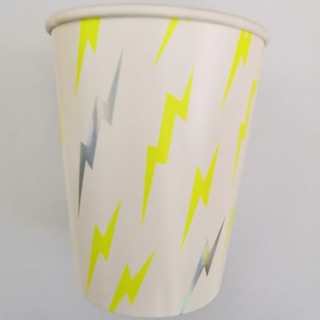 ขายส่ง แก้วกระดาษ สกรีนฟอยล์สีเงิน ลายสายฟ้า single wall foil paper cup 8oz สีขาว