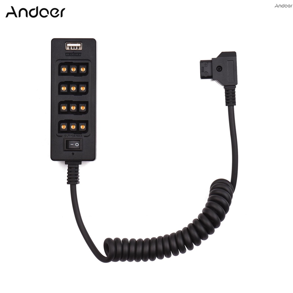 Andoer D-Tap B Type ซ็อกเก็ต D-Tap Male To 8 พอร์ต D-Tap D-Tap Female อะแดปเตอร์แยกสายเคเบิ้ลเชื่อมต่อแบตเตอรี่พร้อมหน้าจอมอนิเตอร์ Usb แบบเปลี่ยนสําหรับ Arri Red Cameras V-Mount