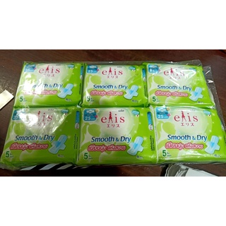 Elis smooth&amp;Dry ผ้าอนามัยเอลิส 25ซม. 1ห่อบรรจุ5ชิ้น แพ็ค*6