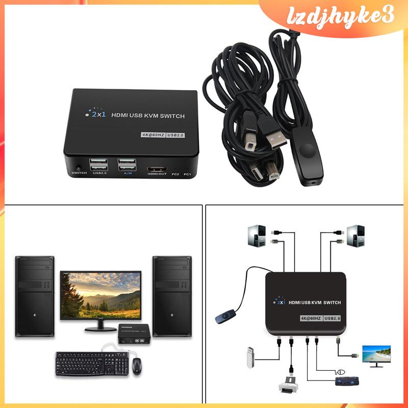 [lzdjhyke3] กล่องสวิตช์แยก HDMI KVM USB 2.0 เข้า 2 ออก 1 สําหรับ 2 PC