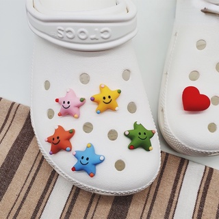 [Charming Deco] กระดุมรองเท้า Crocs Jibbitz รูปดาวยิ้มน่ารัก สีชมพู เกรปฟรุ๊ต เหลือง ฟ้า เขียว อุปกรณ์เสริม สําหรับตกแต่งรองเท้าผ้าใบ Diy