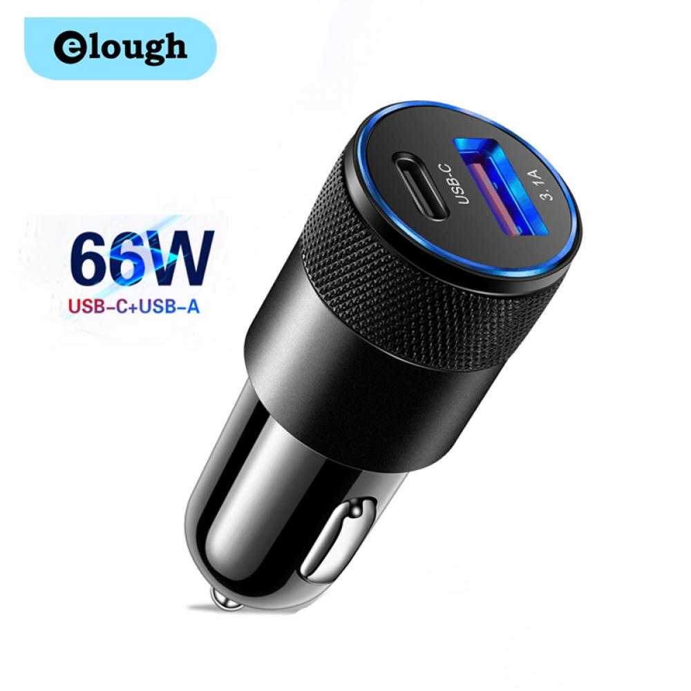 Elough อะแดปเตอร์ชาร์จโทรศัพท์มือถือ 200W Mini Dual USB 115W PD Type C USB-C QC 3.0 ชาร์จเร็ว สําหรับรถยนต์