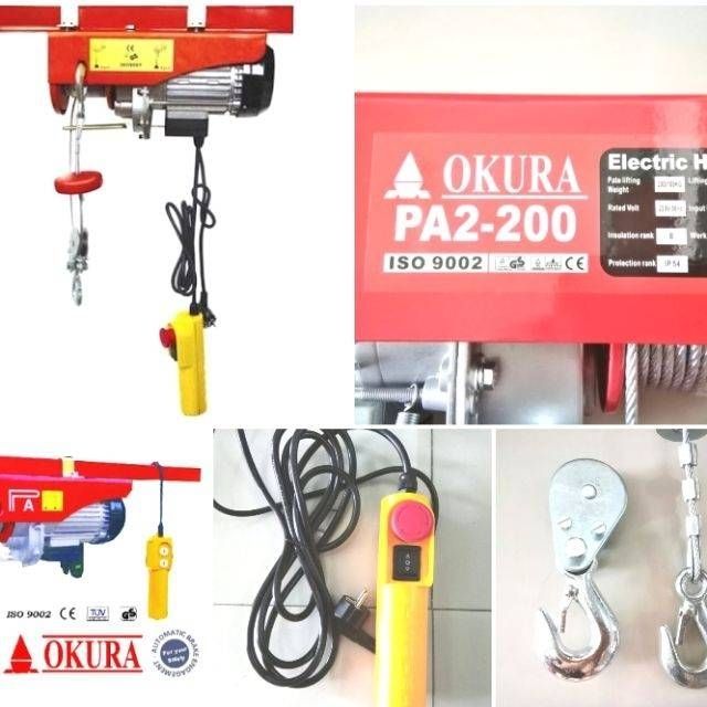 รอกสลิงไฟฟ้า 200KG.(200กิโล) OKURA รุ่น PA2-200 (มีบริการเก็บปลายทาง 1วันถึงบ้าน)