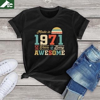 1971 เสื้อยืดลําลอง แขนสั้น พิมพ์ลายกราฟฟิค 50 ปี 50th Birthday สีขาว สําหรับผู้ชาย ผู้หญิง