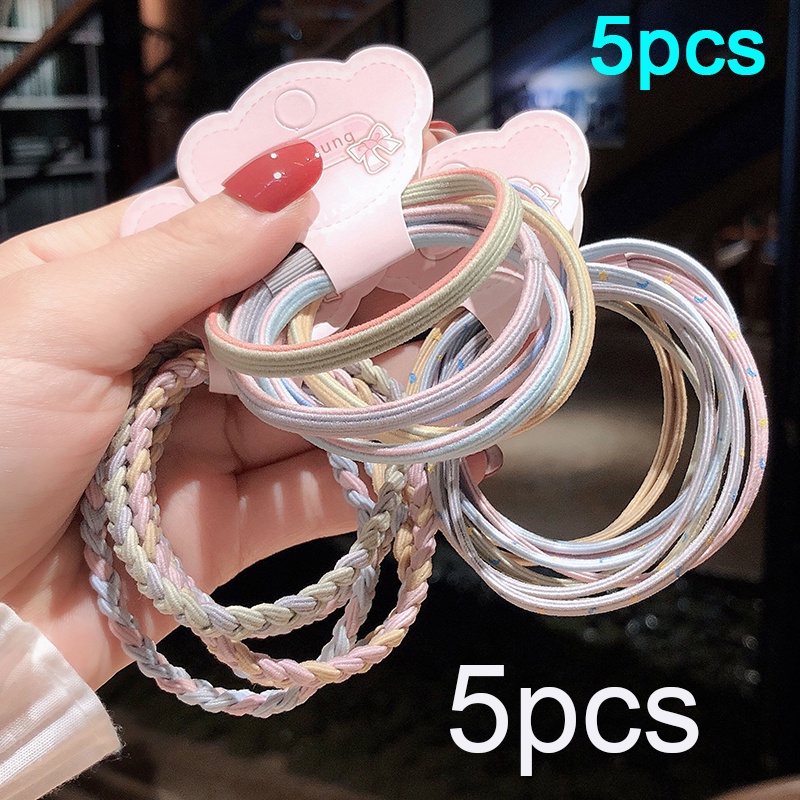 5 ชิ ้ น Simple Basic Hair Tie ชุดสาวเกาหลียางรัดผมน ่ ารักเชือกผมอุปกรณ ์ เสริมผม