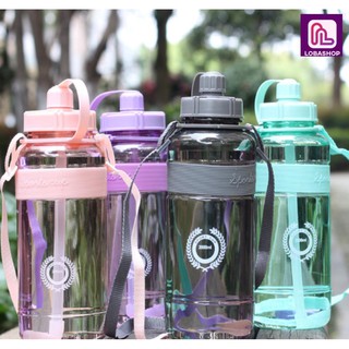 [โปร SALE ส่งของทุกวัน ]ขวดน้ำ 2000 ML. ฟรี Sticker PVC 2 ชิ้น + แปรงล้างหลอด มีหลายสีพร้อมส่ง!!  มีสายพร้อมหลอดฟรี