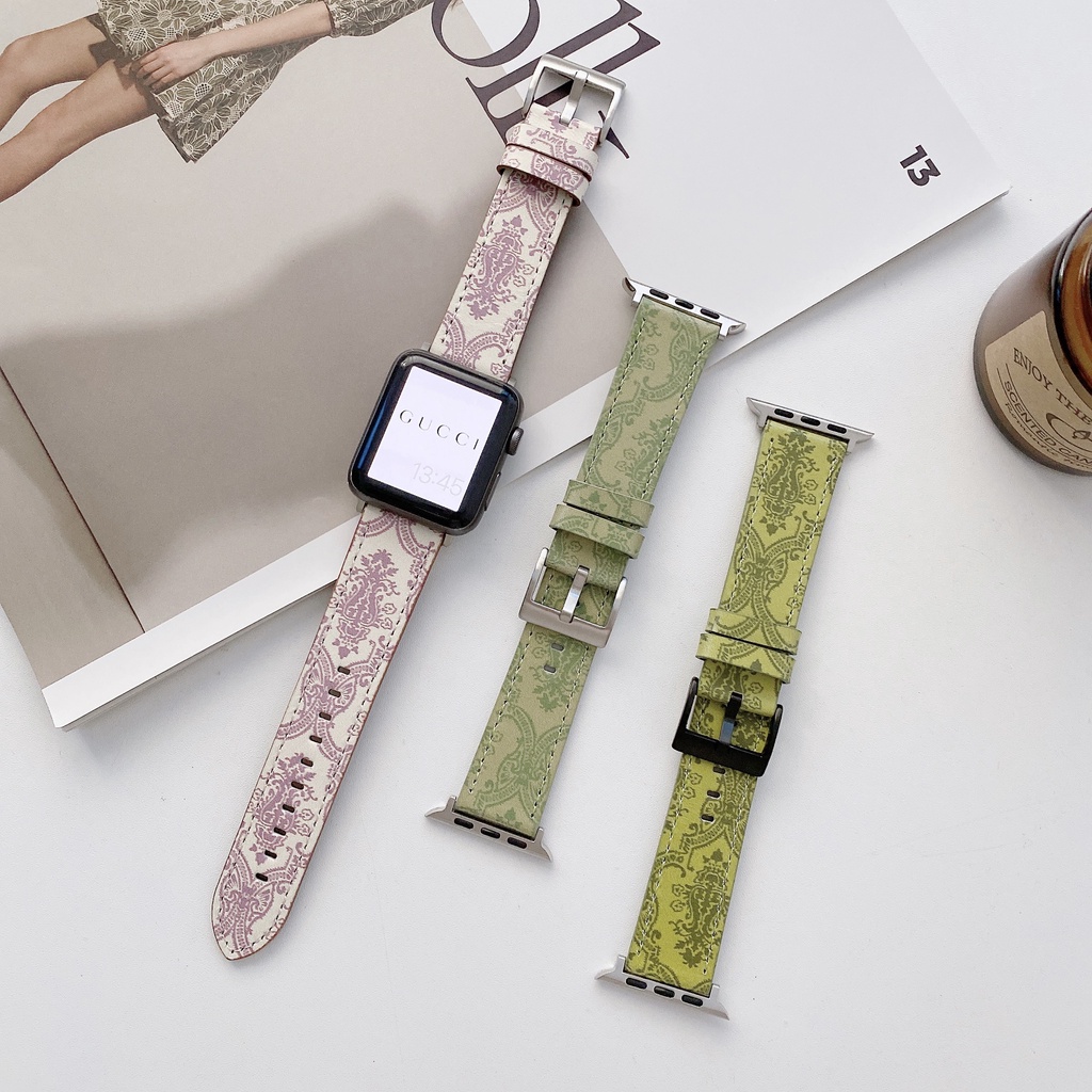 【สายนาฬิกา Apple watch】สายนาฬิกาข้อมือหนัง หรูหรา สีเขียว สําหรับ Apple watch series 7 6 5 4 3 2 1 se iwatch series 7 41 มม. 45 มม.