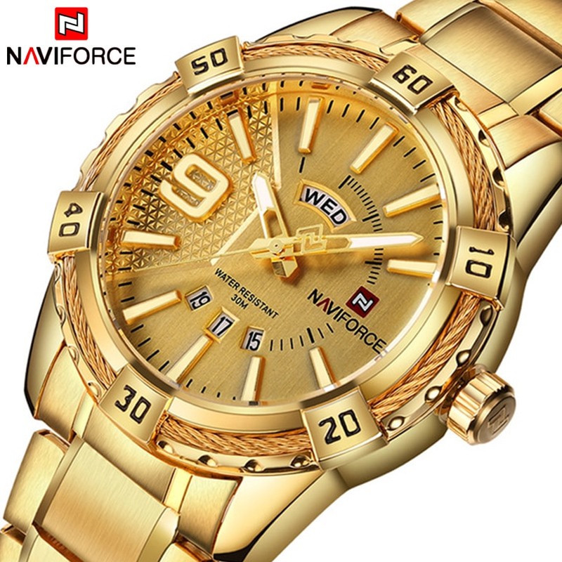 นาวีฟอร์ซ NF9117 แบรนด์หรูนาฬิกาข้อมือผู้ชายเดิมแฟชั่นควอตซ์คลาสสิกนาฬิกาผู้ชายกันน้ําธุรกิจวงเหล็ก