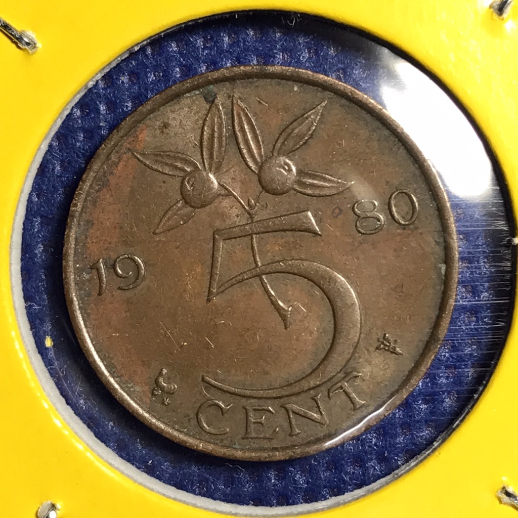 เหรียญเก่า14746 ปี1980 Netherlands 5Cents ของแท้ เหรียญสะสม เหรียญต่างประเทศ หายาก