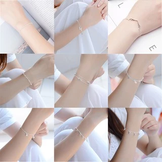 สร้อยข้อมือสีเงิน ประดับจี้ สําหรับผู้หญิง