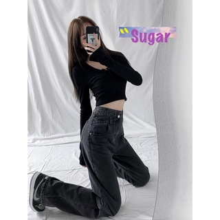 Sugar🌈พร้อมส่ง🌈กางเกงขายาวทรงกระบอกผู้หญิง มีลูกเล่นตรงเอว (5352/9027)