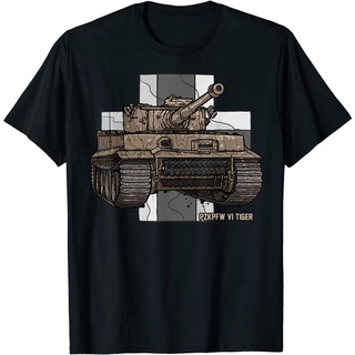 Tshirtคอลูกเรือcrew neckเสื้อยืดลําลอง ผ้าฝ้าย 100% แขนสั้น พิมพ์ลายเสือ Pzkpfw Vi World War สําหรับผู้ชาย-4XL