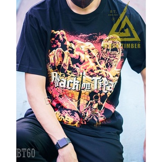 เสื้อยืดผ้าฝ้ายพิมพ์ลายขายดี ❈BT 60 Attack On Titan เสื้อยืด สีดำ BT Black Timber T-Shirt ผ้าคอตตอน สกรีนลายแน่น S M L X