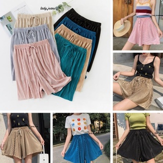 Lady_jeans กางเกงขาสั้นอัดพลีทขาสั้น ผู้หญิง สีเขียวฟ้าน้ำทะเล สีดำ สีเทา ฟรีไซส์