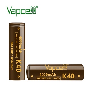 ถ่านชาร์จVapcell K40 INR21700 4000mAh 3.7V แพค2ก้อน ของแท้ แถมฟรีกระเป๋าใส่ถ่าน