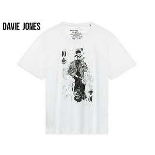 DAVIE JONES เสื้อยืดพิมพ์ลาย ทรง Regular Fit สีขาว Graphic Print Regular fit T-shirt in white TB0317WH