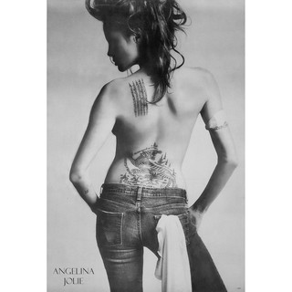 โปสเตอร์ รูปถ่าย ดารา หนัง แอนเจลีนา โจลี Angelina Jolie Sexy POSTER 24”x35” Inch American Actress Amulet Tattoo V2