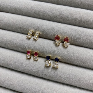 ss022 ss023 ss024 ss025 Sweetssparkles ต่างหูพลอย เกาหลี ก้านเงินแท้ ชุบทอง 14k ประดับพลอย cz 1 คู่